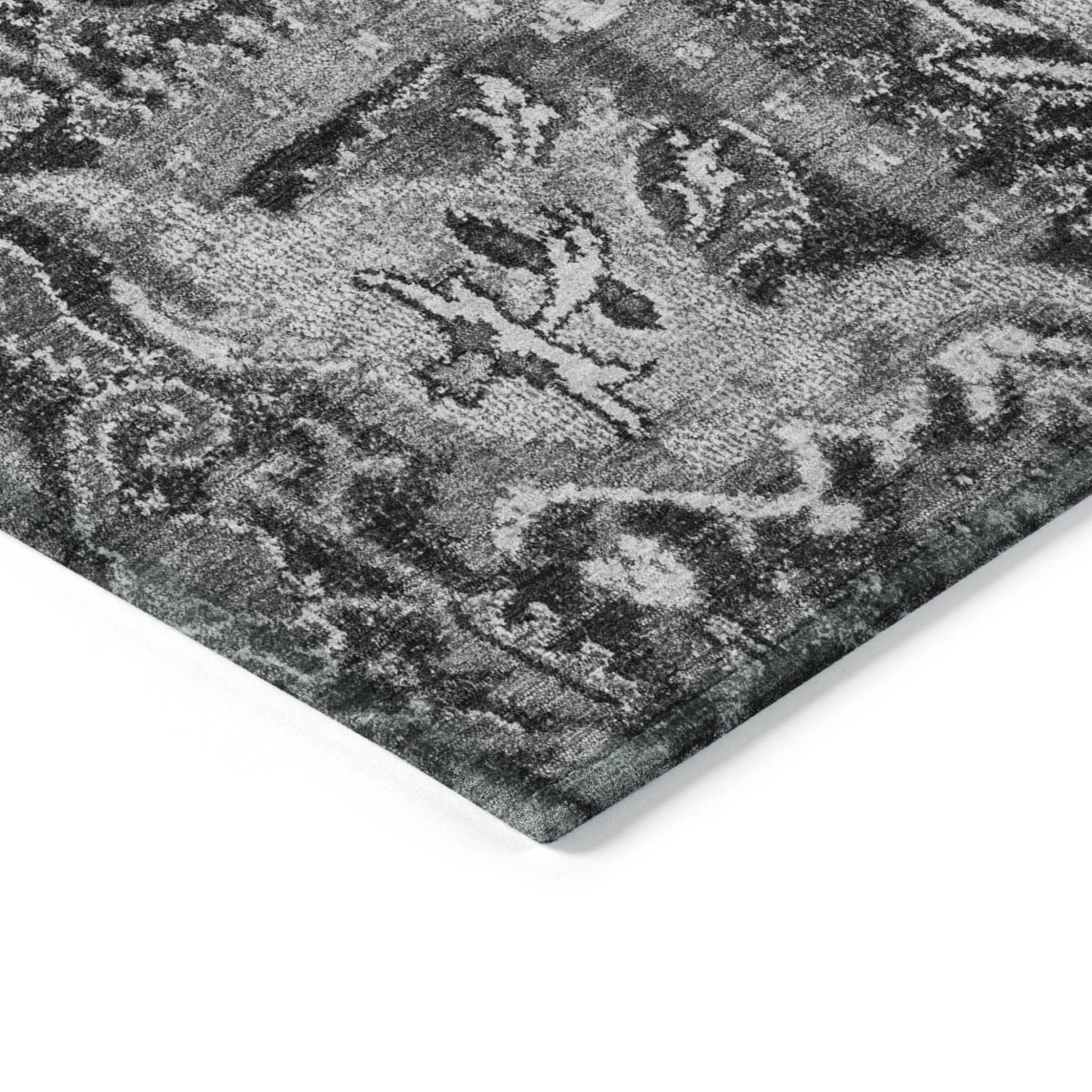 8' Gray And Ash Gray Round Damask Washable Indoor Outdoor Area Rug - H&A Outlet