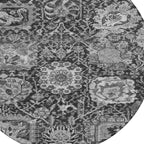8' Gray And Ash Gray Round Damask Washable Indoor Outdoor Area Rug - H&A Outlet