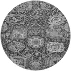 8' Gray And Ash Gray Round Damask Washable Indoor Outdoor Area Rug - H&A Outlet