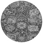 8' Gray And Ash Gray Round Damask Washable Indoor Outdoor Area Rug - H&A Outlet