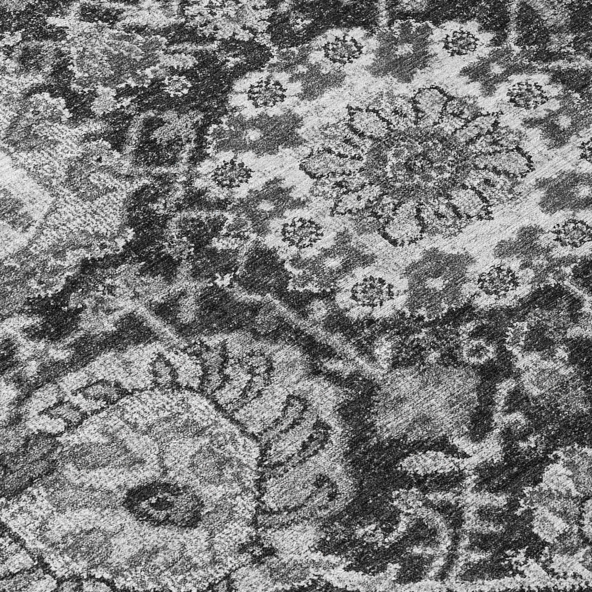 8' Gray And Ash Gray Round Damask Washable Indoor Outdoor Area Rug - H&A Outlet
