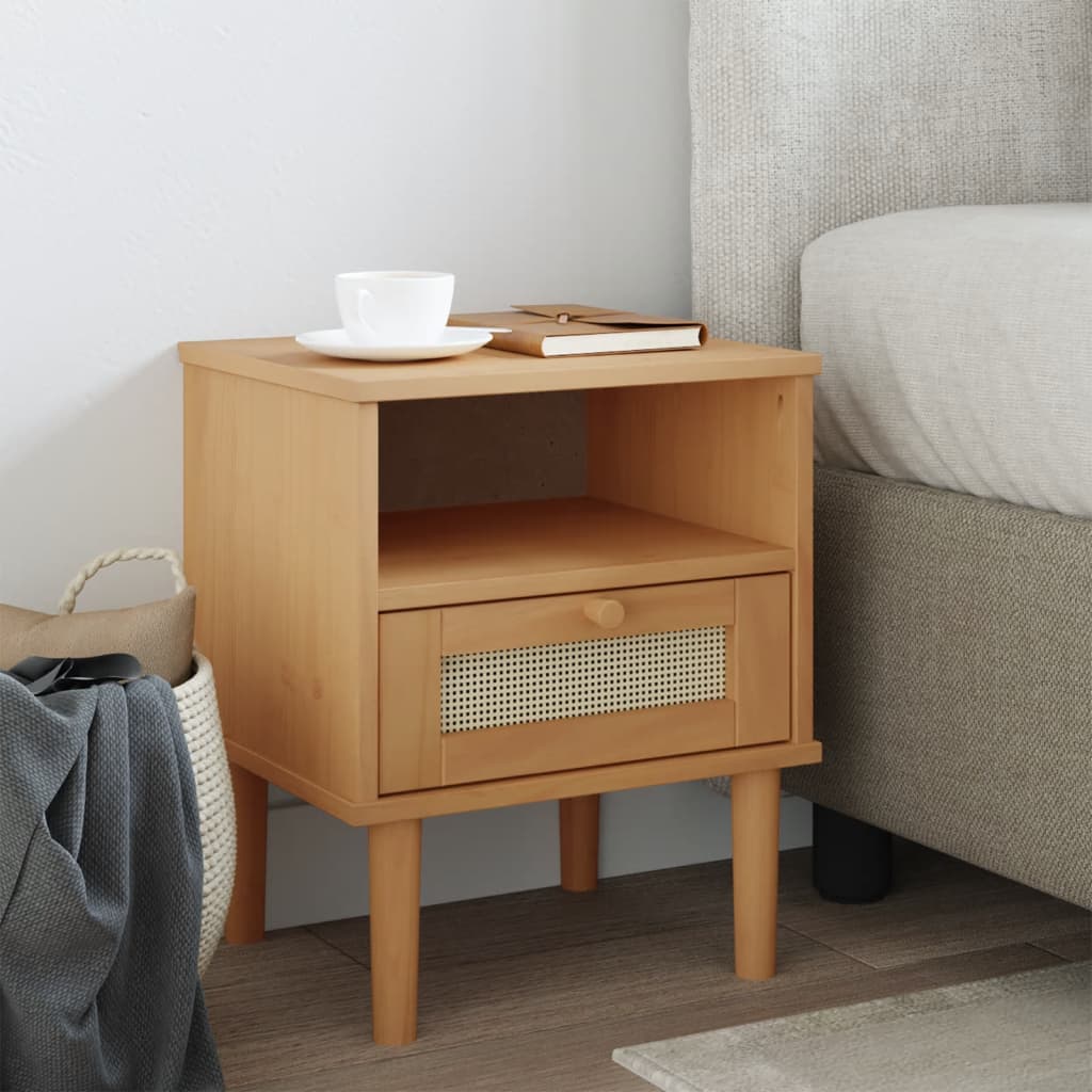 vidaXL Bedside Cabinet Furniture for Bedroom SENJA Rattan Look Solid Wood Pine