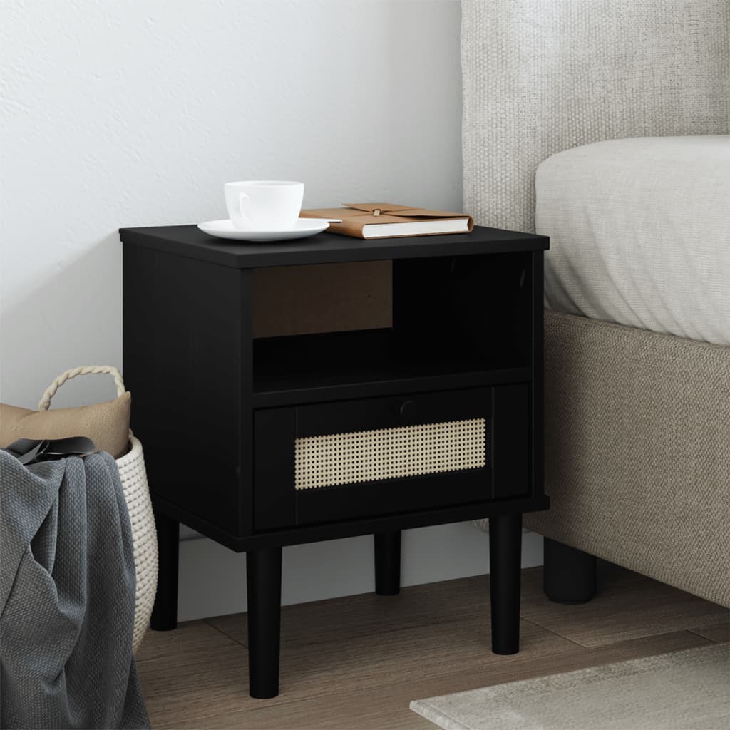 vidaXL Bedside Cabinet Furniture for Bedroom SENJA Rattan Look Solid Wood Pine