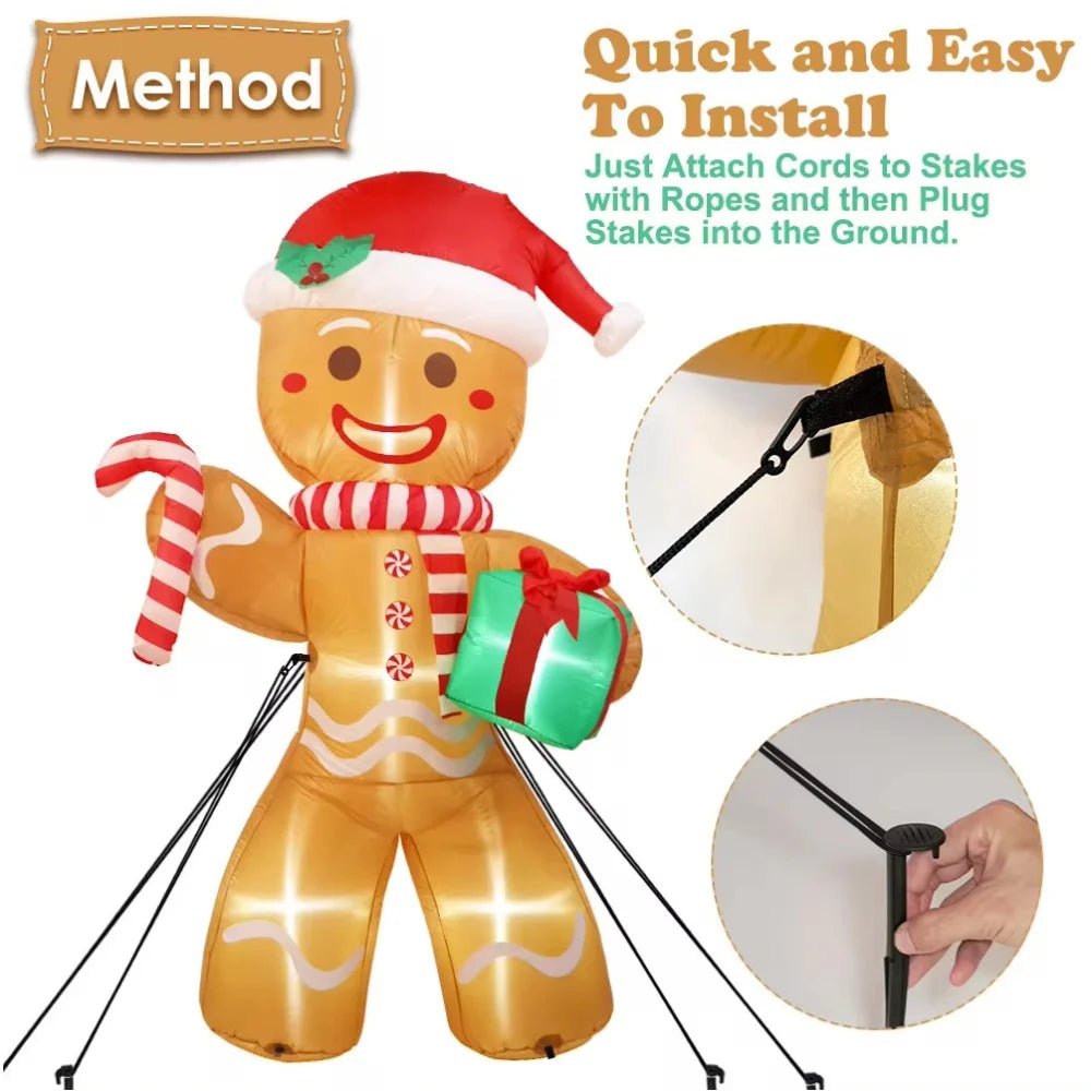 8FT/2.4M Christmas Inflatables Gingerbread Man with Gift Pack Outdoor - H&A Outlet