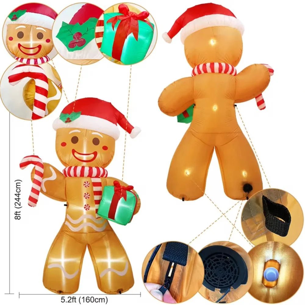 8FT/2.4M Christmas Inflatables Gingerbread Man with Gift Pack Outdoor - H&A Outlet