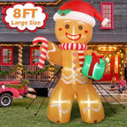 8FT/2.4M Christmas Inflatables Gingerbread Man with Gift Pack Outdoor - H&A Outlet