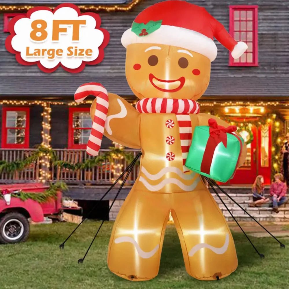 8FT/2.4M Christmas Inflatables Gingerbread Man with Gift Pack Outdoor - H&A Outlet