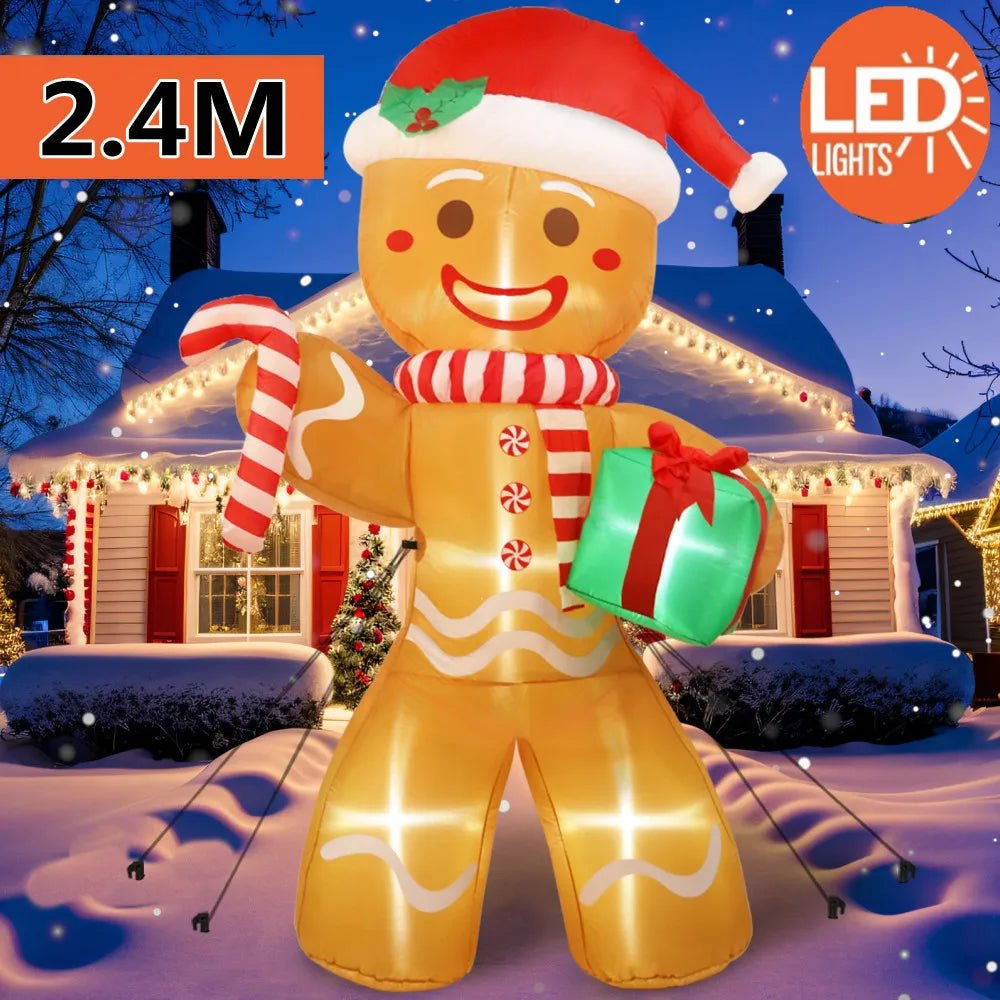 8FT/2.4M Christmas Inflatables Gingerbread Man with Gift Pack Outdoor - H&A Outlet