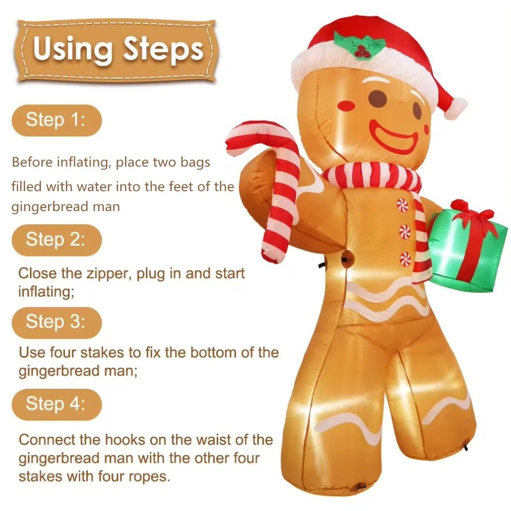8FT/2.4M Christmas Inflatables Gingerbread Man with Gift Pack Outdoor - H&A Outlet