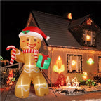 8FT/2.4M Christmas Inflatables Gingerbread Man with Gift Pack Outdoor - H&A Outlet