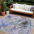 9' X 12' Beige Blue And Taupe Abstract Washable Indoor Outdoor Area Rug - H&A Outlet