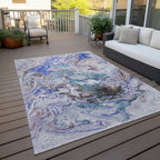 9' X 12' Beige Blue And Taupe Abstract Washable Indoor Outdoor Area Rug - H&A Outlet
