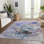 9' X 12' Beige Blue And Taupe Abstract Washable Indoor Outdoor Area Rug - H&A Outlet