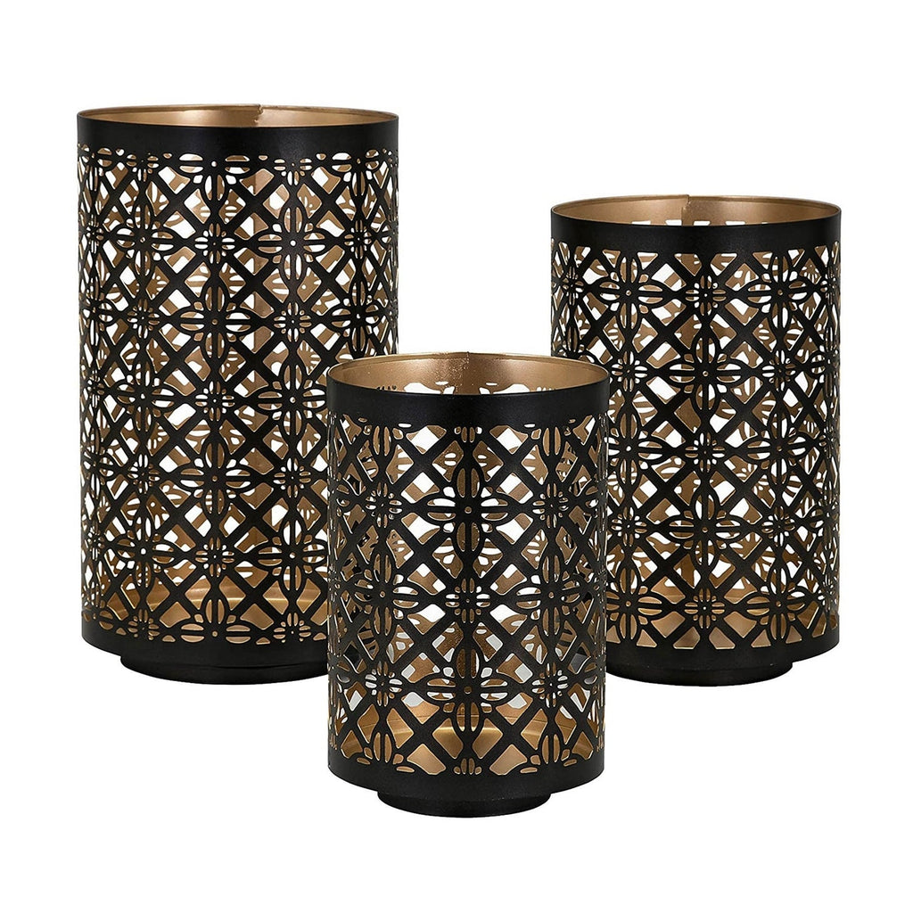 Set of 3 Helena Pierced Metal Lanterns, L:D7x12' M:D6.5x10' S:D5x8.5'
