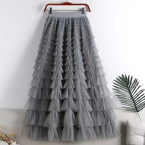 Casual Womens Solid Ball Gown Long Skirt Tulle High Waist Pleated Tutu