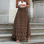 Casual Womens Solid Ball Gown Long Skirt Tulle High Waist Pleated Tutu