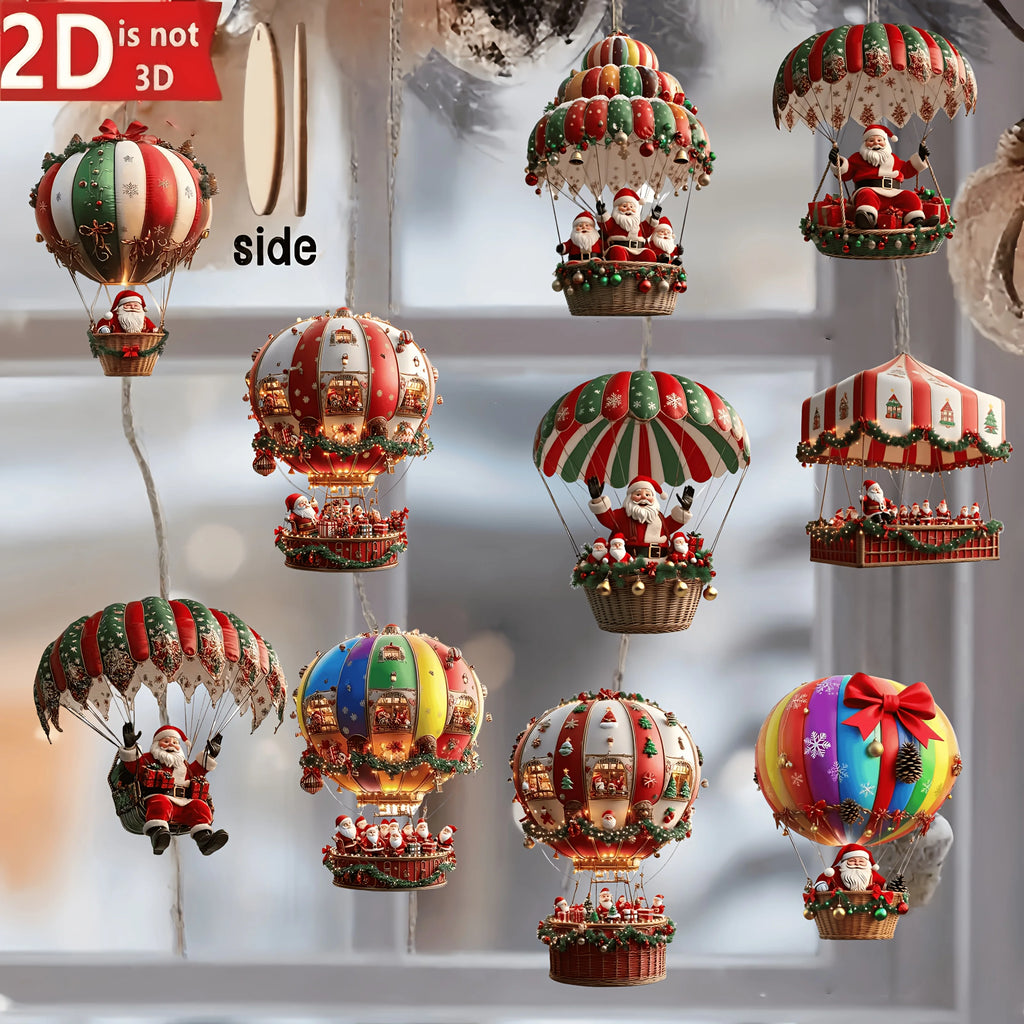 10Pcs Christmas Wooden Hot Air Balloon Santa Claus 2D Flat Wooden