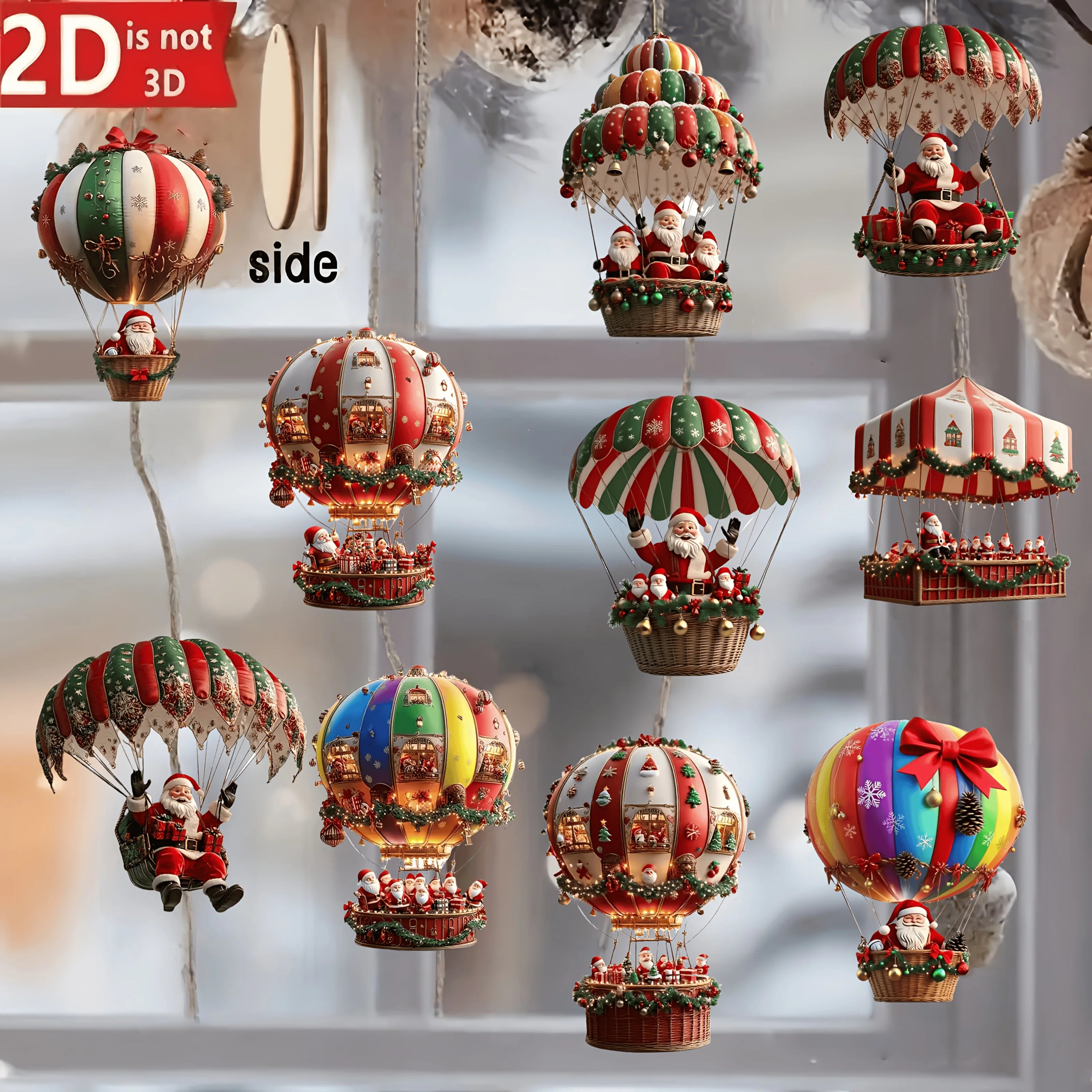 10Pcs Christmas Wooden Hot Air Balloon Santa Claus 2D Flat Wooden
