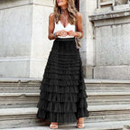 Casual Womens Solid Ball Gown Long Skirt Tulle High Waist Pleated Tutu