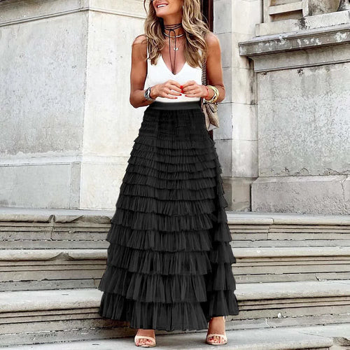 Casual Womens Solid Ball Gown Long Skirt Tulle High Waist Pleated Tutu
