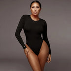 O Neck Long Sleeve Solid White Sexy Bodysuit Women Black Autumn Winter