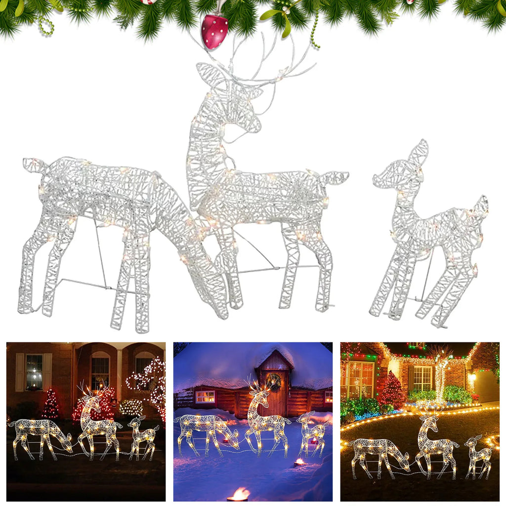 3Pc Lighted Deer Reindeer Family Lighted Deer Christmas Decor With Led