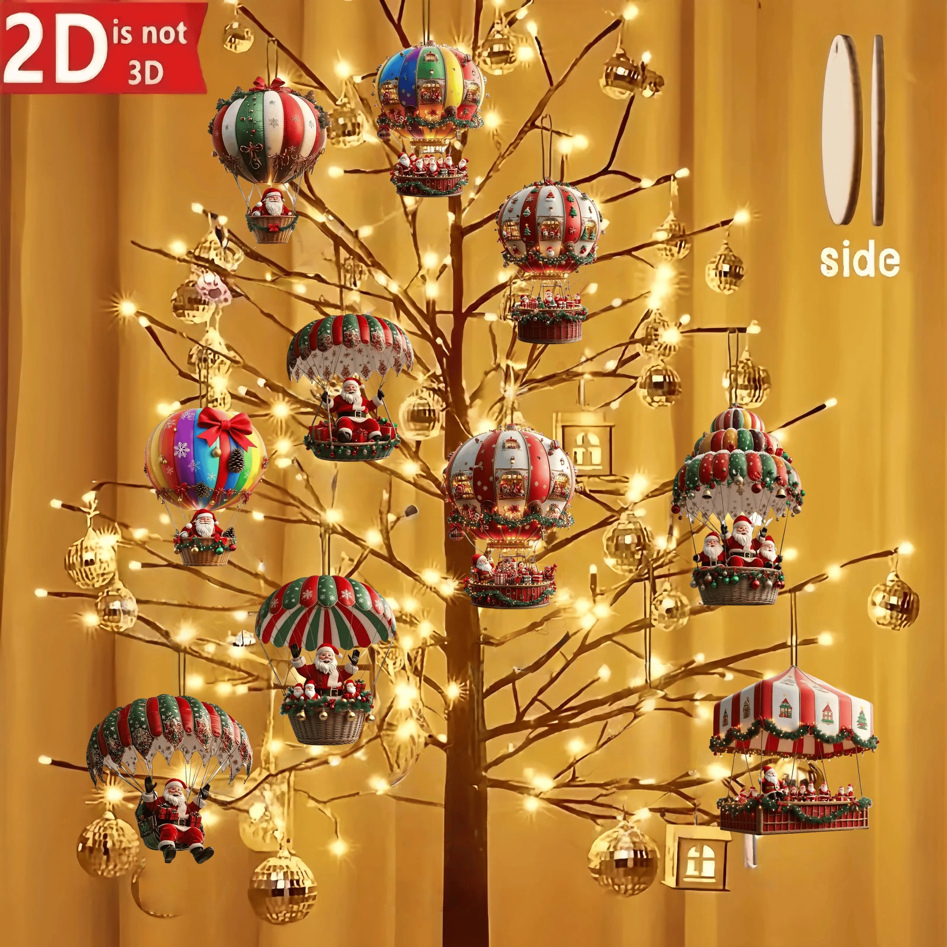 10Pcs Christmas Wooden Hot Air Balloon Santa Claus 2D Flat Wooden