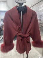 Tossy Fox Fur Wool Overcoat Women's Short Coat Office Lady Elegant