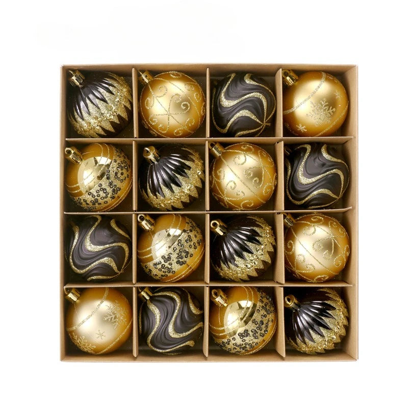 16PCS Christmas Ball Snowflake Stripe Pattern Christmas Tree Ornaments