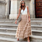 Casual Womens Solid Ball Gown Long Skirt Tulle High Waist Pleated Tutu