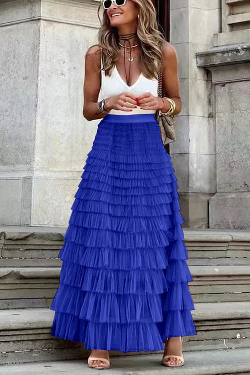 Casual Womens Solid Ball Gown Long Skirt Tulle High Waist Pleated Tutu