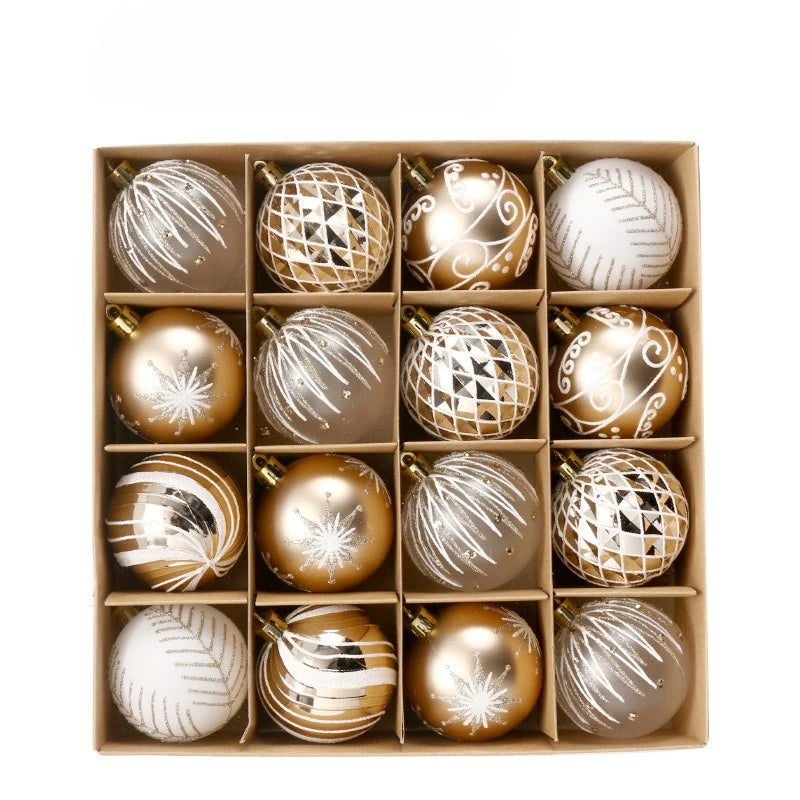 16PCS Christmas Ball Snowflake Stripe Pattern Christmas Tree Ornaments