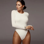 O Neck Long Sleeve Solid White Sexy Bodysuit Women Black Autumn Winter
