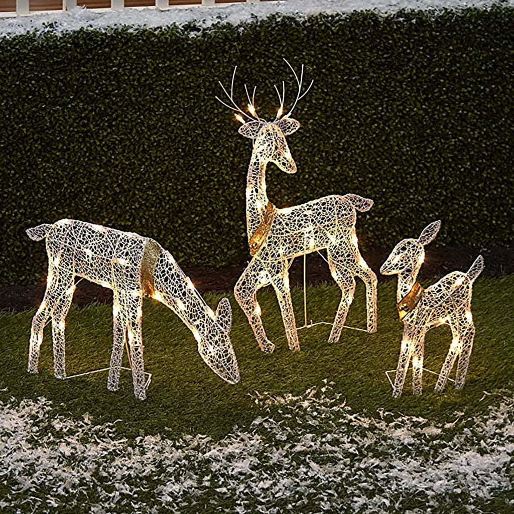3Pc Lighted Deer Reindeer Family Lighted Deer Christmas Decor With Led