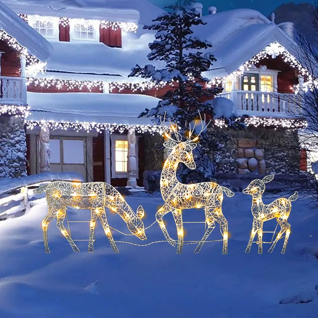 3Pc Lighted Deer Reindeer Family Lighted Deer Christmas Decor With Led