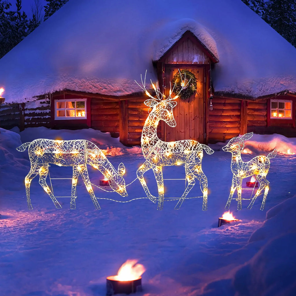3Pc Lighted Deer Reindeer Family Lighted Deer Christmas Decor With Led