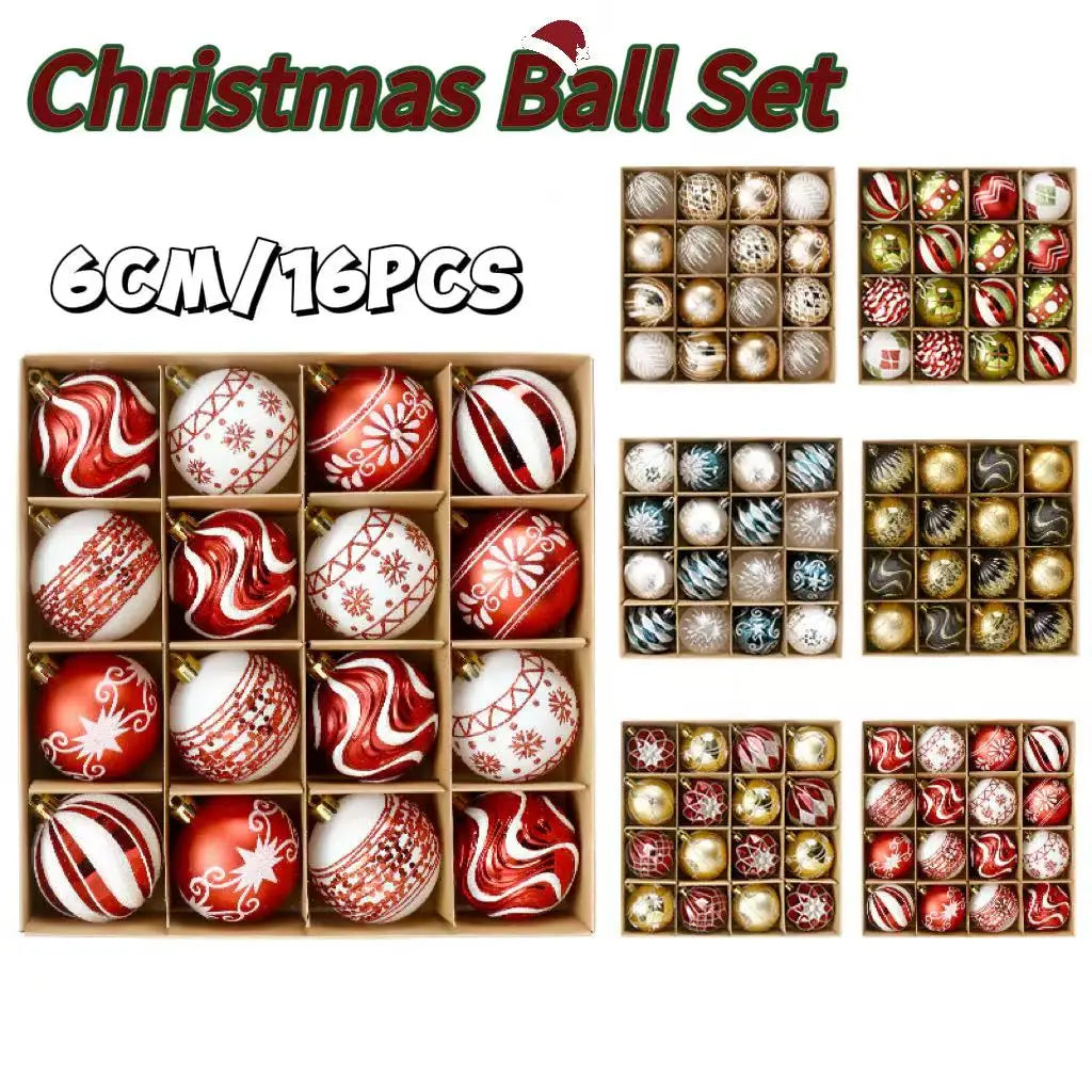 16PCS Christmas Ball Snowflake Stripe Pattern Christmas Tree Ornaments