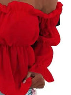 Women's Fashion One-line Collar Waist Shirt Women's Pleated Casual