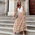 Casual Womens Solid Ball Gown Long Skirt Tulle High Waist Pleated Tutu