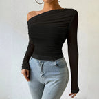 Autumn Winter Top Women 2025 Fall Fashion Off The Shoulder Long Sleeve