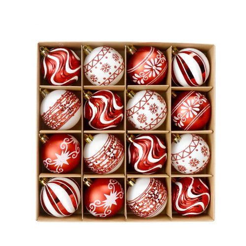 16PCS Christmas Ball Snowflake Stripe Pattern Christmas Tree Ornaments