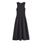 TRAF Women's Black Long Dresses 2025 Spring Sleeveless Elegant Dresses