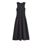 TRAF Women's Black Long Dresses 2025 Spring Sleeveless Elegant Dresses