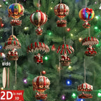 10Pcs Christmas Wooden Hot Air Balloon Santa Claus 2D Flat Wooden