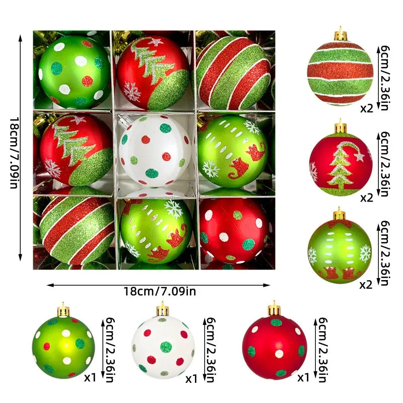 34/12/9pcs Grinch Christmas Ball Decorations Green Monster Xmas Tree