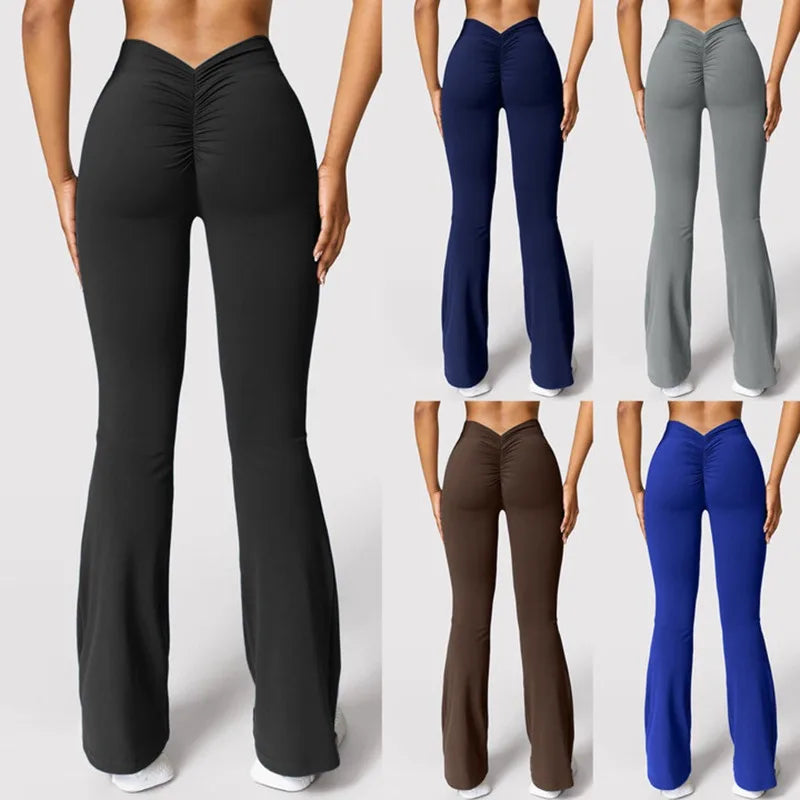 Fashion Micro Horn Leggings Women V-back Waist Sports Pants High Waist
