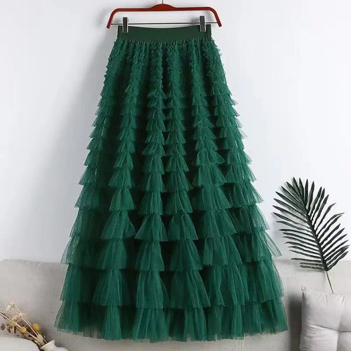 Casual Womens Solid Ball Gown Long Skirt Tulle High Waist Pleated Tutu