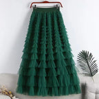 Casual Womens Solid Ball Gown Long Skirt Tulle High Waist Pleated Tutu
