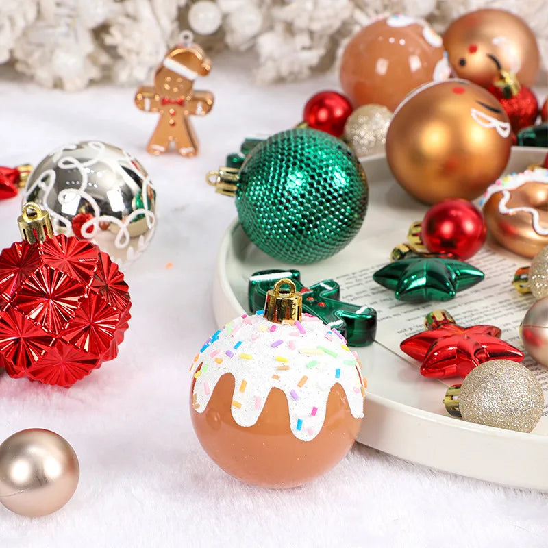 New ChristmasTree Ornaments Red Green Gold Plastic Hanging Balls For