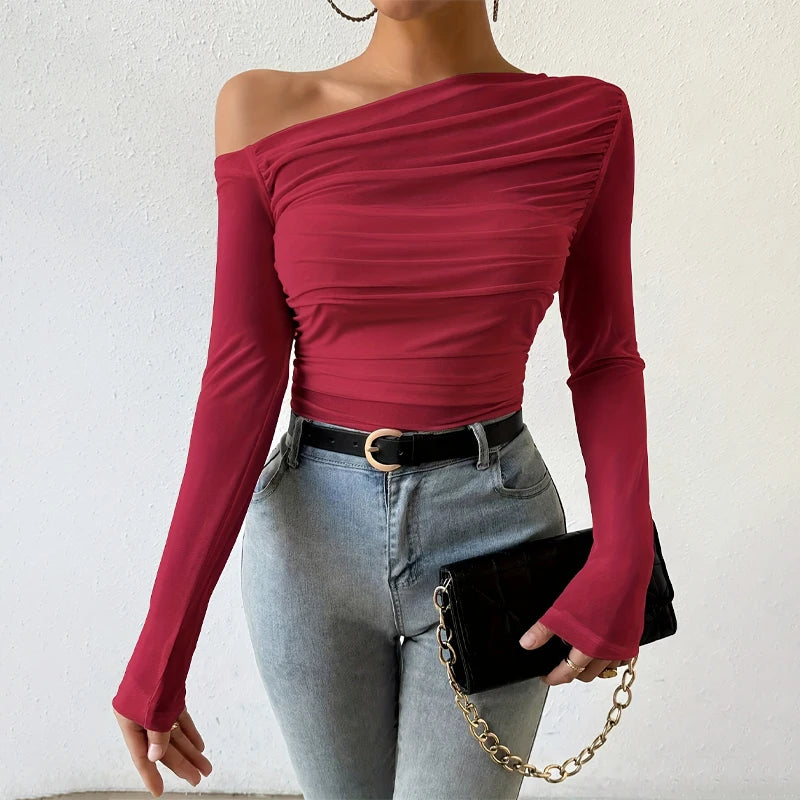 Autumn Winter Top Women 2025 Fall Fashion Off The Shoulder Long Sleeve